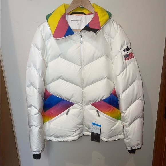 Amazing Shark/Rainbow PERFECT MOMENT Snow white après duvet jacket - Picture 2 of 3